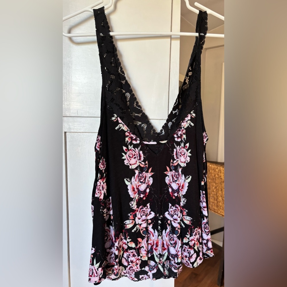 Intimately Free People Black Floral Lace Tank